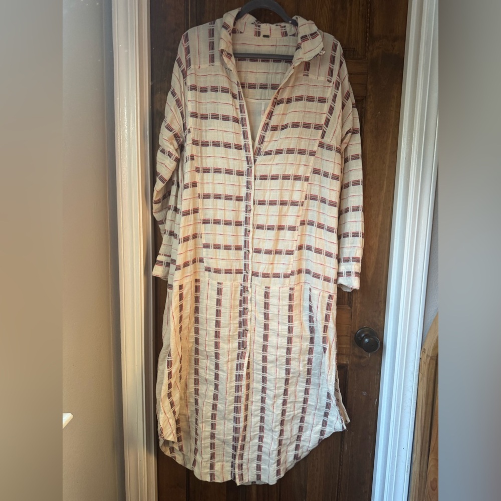 Free People Rainbow Shores Maxi Duster cream-colored, button-down shirt dress - Picture 2 of 7